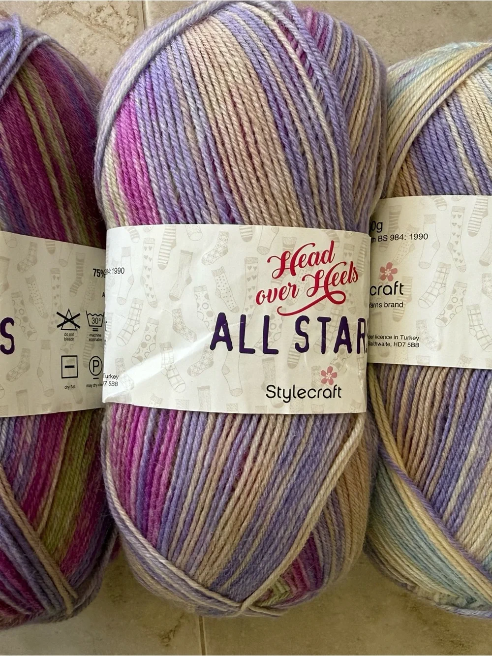 Stylecraft All Star Variegated Yarn - Pastel Lavender, Pink, Cream - 3 Skeins